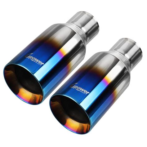 Pair Blue Burnt Exhaust Tip Double Wall Straight Cut 304 Ss For 25