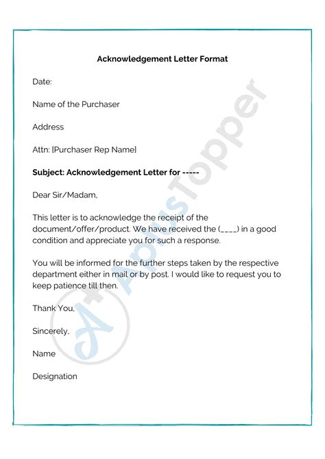 Format Of Acknowledgement Letter