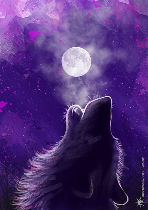 Moon Spell By Unicatstudio On Deviantart Wolf Painting Spirit Animal