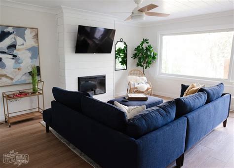 Modern Coastal Living Room Makeover With Diy Shiplap Fireplace And Office