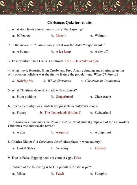 Printable Trivia Questions For Seniors With Answers Holiday Trivia