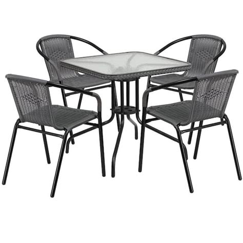 Carnegy Avenue Black 5 Piece Metal Frame With Square Glass Table Top