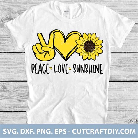 Peace Love Sunshine Sunflower SVG, DXF, PNG, EPS, Cut Files