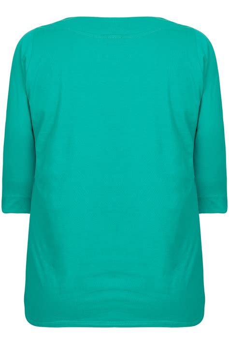 Jade Green Band Scoop Neckline T Shirt With 34 Sleeves Plus Size 16 To 32