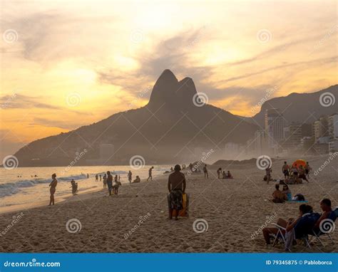 Ipanema Beach At Sunset In Rio De Janeiro Editorial Image Image Of