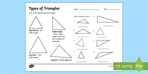 Types Of Triangle Worksheet Maths Resource Twinkl