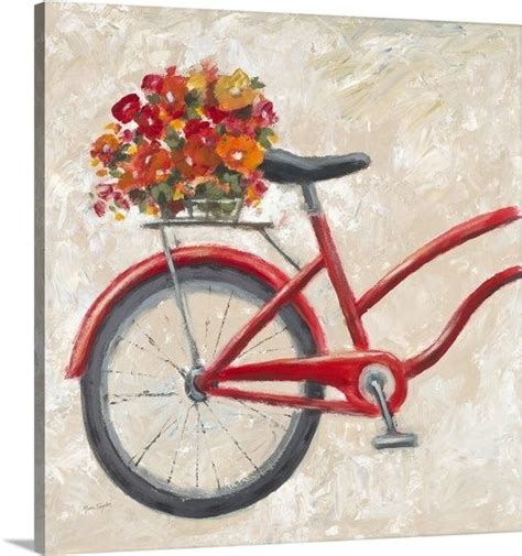 Red Floral Bicycle Bicycle Wall Art Wall Art Prints Bicycle Art