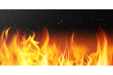 Realistic Fire Flame Bright Border Fiery Sparkles Burning Banner Ho
