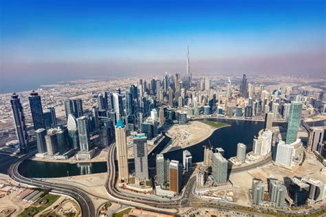 Dubai Aerial View Of Downtown Skyscrapers With Burj Khalifa Stock Image