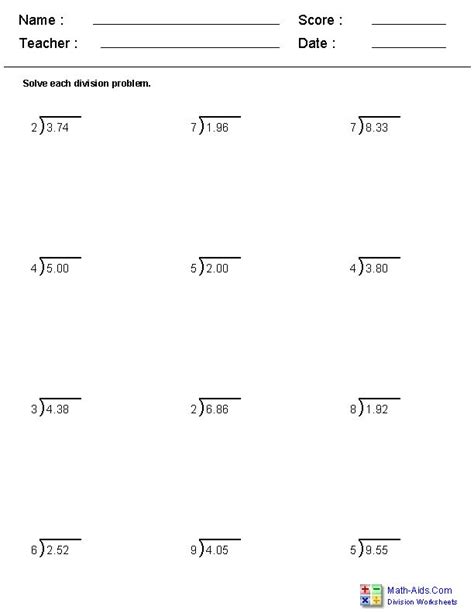 This is a complete lesson with instruction and exercises for fourth or fifth grade, explaining why long division works. 3 Digit Decimal Division Worksheets | Division worksheets ...