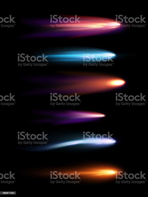 Vector Illustration Set Of Beautiful Different Shapes Meteors Comets