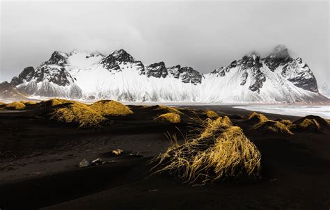 Wallpaper Nature Iceland Vestrahorn Black Sand Dunes For Mobile And