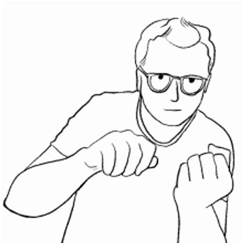 Cartoon Doodle Guy Wearing Eyeglasses Flipping Off 
