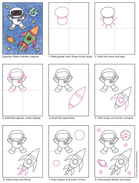 The astronaut represents all of these things. Draw an Astronaut - Art Projects for Kids