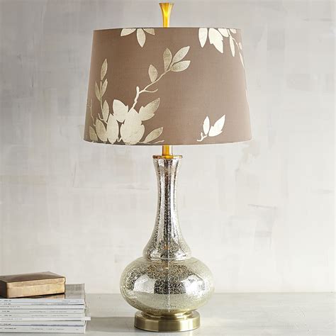 24.75 matte white swan gold leaf table lamp w/white fabric drum shade. Gold Leaf Glass Table Lamp - Pier1