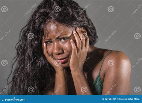 Young Attractive Sad And Depressed Black African American Woman Feeling Bad And Desperate Crying