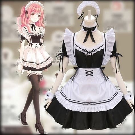 Anime Black Cute Maid Costumes Maid Dress Girls Woman Amine Cosplay Costume Waitress Maid Party