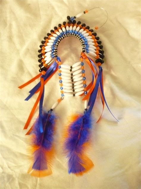 Blue Orange White Beaded Headdresshandmade New Beads Safety Pins