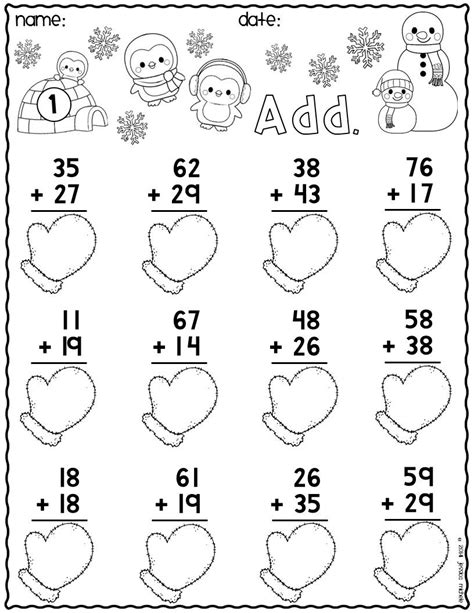 Print And Go Two Digit Addition Printables Winter Math Addition