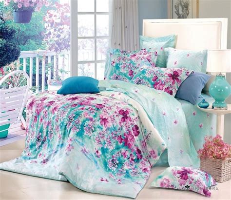 Saym home bedding sets elegant rural style print set for lovely teen girls 100% polyester fiber duvet cover, flat sheet, shams set 4pieces full green. Free Shipping flower blue floral cotton queen size 4pc ...
