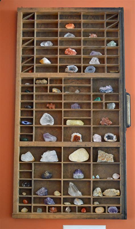 An Antique Printers Drawer On The Wall To Showcase Rockmineral