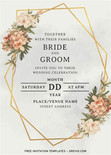 Greenery Geometric Wedding Invitation Templates - Editable With MS Word ...