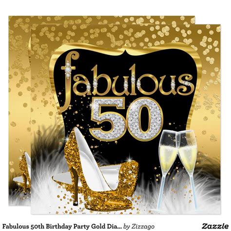 fabulous 50th birthday party gold diamond glitter invitation 50th birthday party