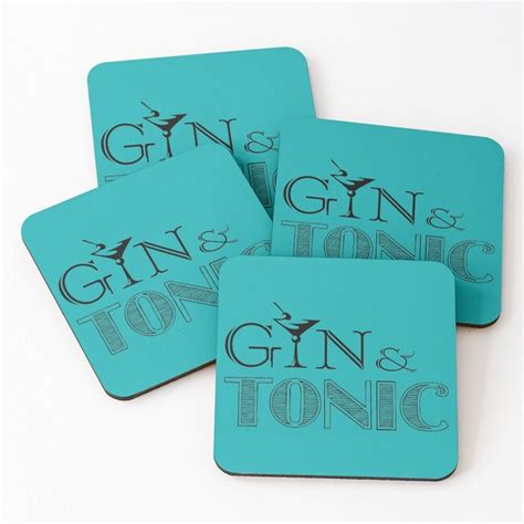 Four Coasters With The Words Gin And Tonic Printed On Them In Black Ink