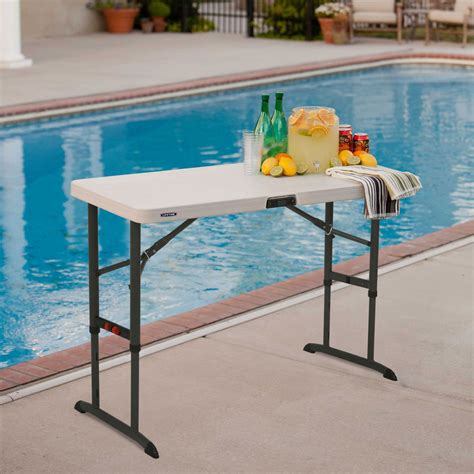 4 Foot Commercial Adjustable Folding Table Almond Lifetime