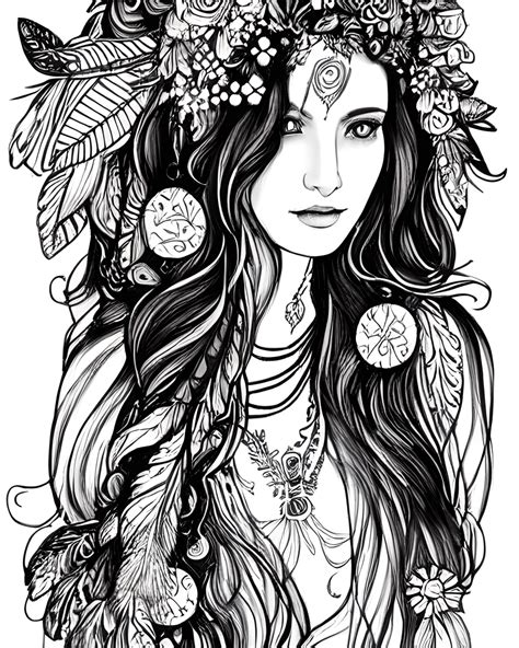 Beautiful Boho Woman Coloring Page · Creative Fabrica