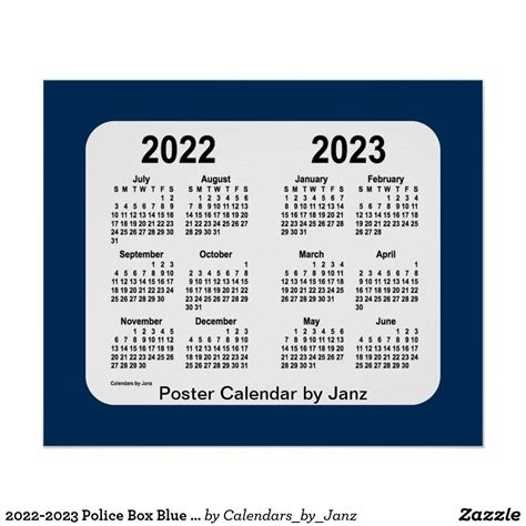 2022 2023 Police Box Blue School Calendar By Janz Poster Zazzle In