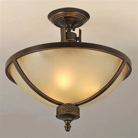 American Style Rural Ceiling Lamp Bedroom Conference Hall Round Glass