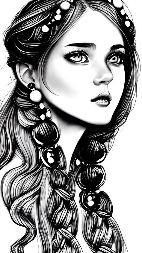 Cute Young Girl Coloring Page Grayscale · Creative Fabrica