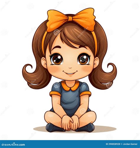 Cute Little Girl Sitting On The Floor Vector Illustration Stock