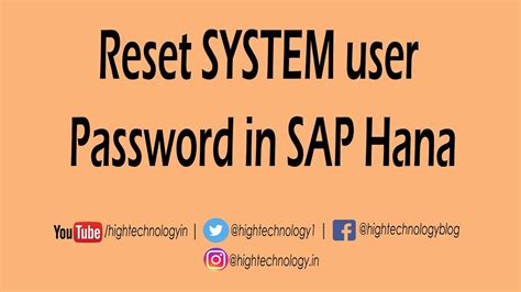 Reset System User Password In Sap Hana Sap Hana Tutorial For