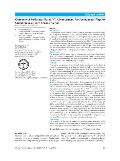 PDF Outcome Of Perforator Based VY Advancement Fasciocutaneous Flap