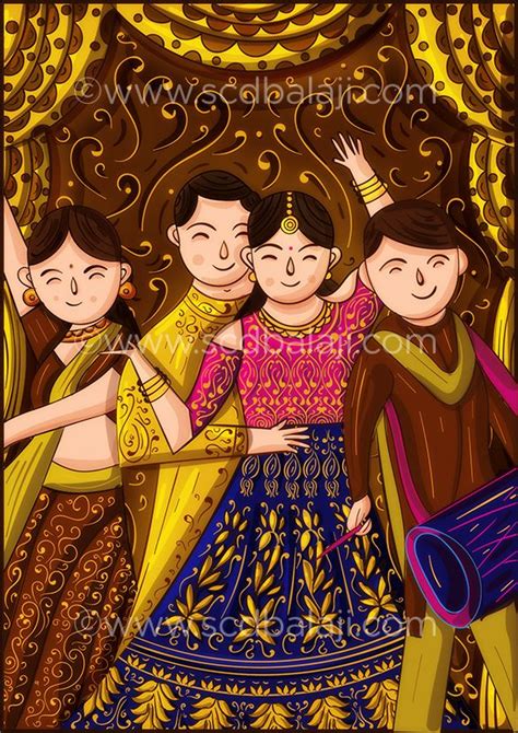 Further, you can get it printed in the language you want. Animation Style Sangeet Wedding Invitation Card. Indian bride and groom dancing on the fl… | Fun ...