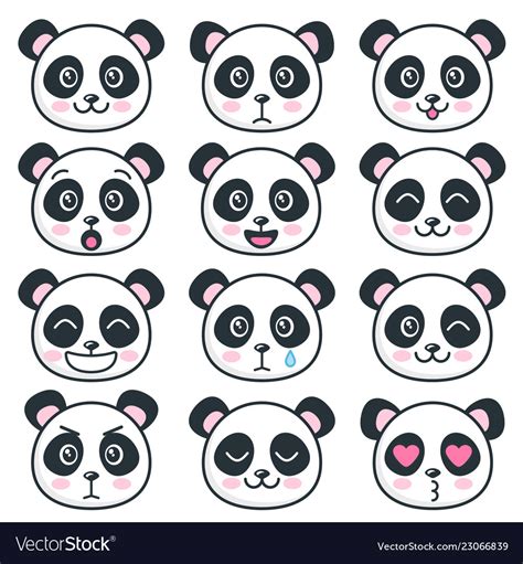 Cute Panda Faces With Different Emotions Isolated Vector Image