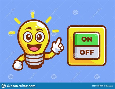 Cartoon Light Bulb Pointed The Switch On Off Illustration Stock Vector