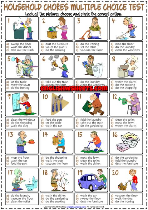 household chores esl printable vocabulary learning ca