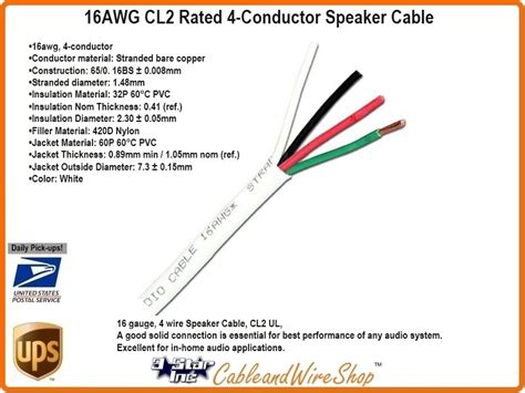 4 Conductor 16 Awg Stranded Bare Copper Cl2 Speaker Cable 500 Ft