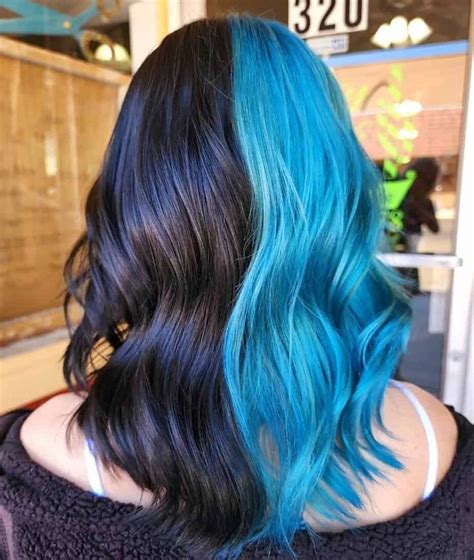 Half Blue Half Black Hair Ideas To Try In Dyed Hair Blue Tie Dye Hair Split Dyed Hair