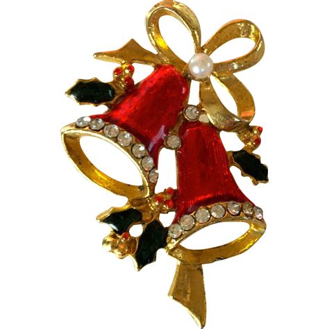 Jingle Bell Red Enamel Christmas Pin From Silkie Peacock On Ruby Lane