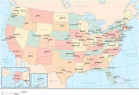 Multi Color Usa Map With Capitals And Major Cities