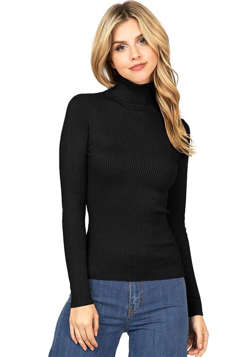 Women S Classic Stretchy Ribbed Turtleneck Top Long Etsy
