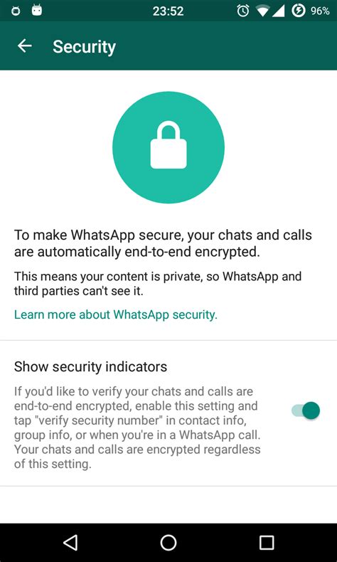 If you send a message on the internet to someone else without proper encryption, people watching your connection can see what you're sending. Enable WhatsApp hidden screen about Security (end-to-end ...