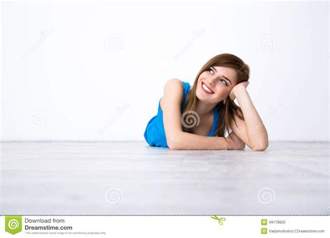 Woman Lying On The Floor And Looking Up Stock Photo Image Of