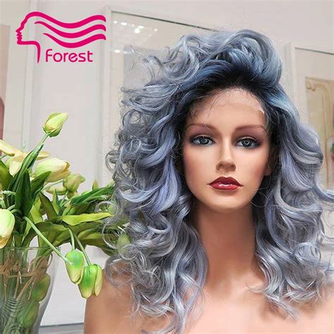 Brazilian Ombre Grey Full Lace Human Hair Wigs Wavy Silver Gray