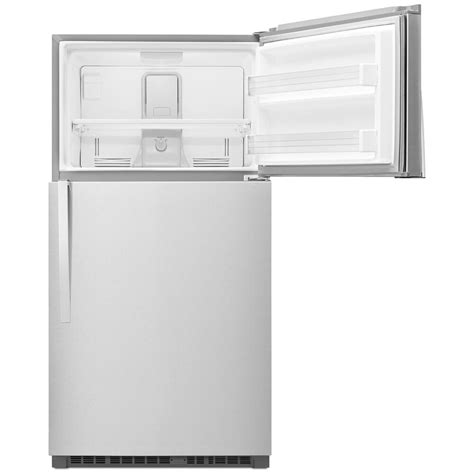 whirlpool 21 cu ft 33 wide top freezer refrigerator in monochromatic stainless steel