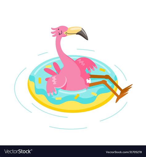 Cute Pink Flamingo Float Inflatable Ring Isolated On White Background